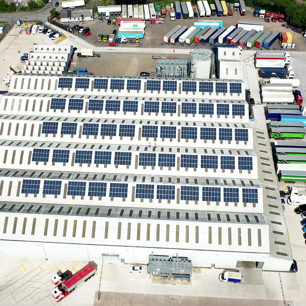 solar panels on commercial property view from above
